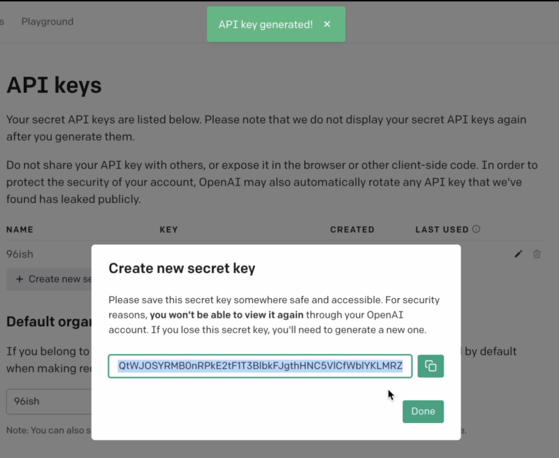API Keyのシークレットキーのコピー