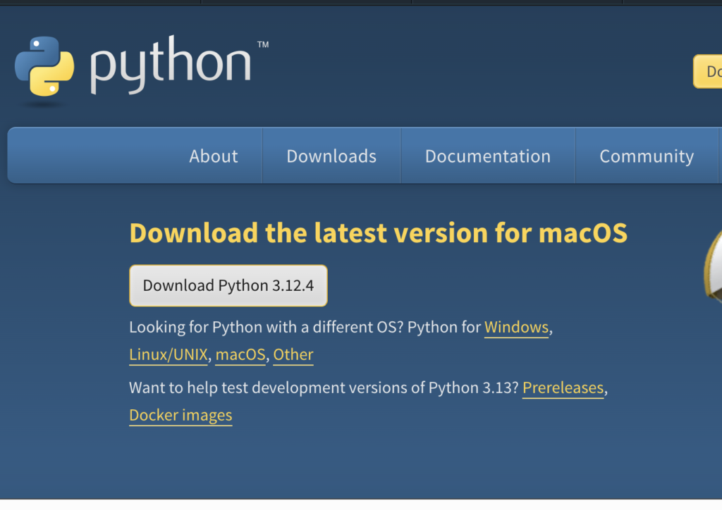 Python公式サイトダウンロードボタン